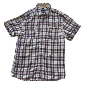 Buffalo by David Britton Men Plaid Blue Orange Short Sleeve Collared Shirt L
